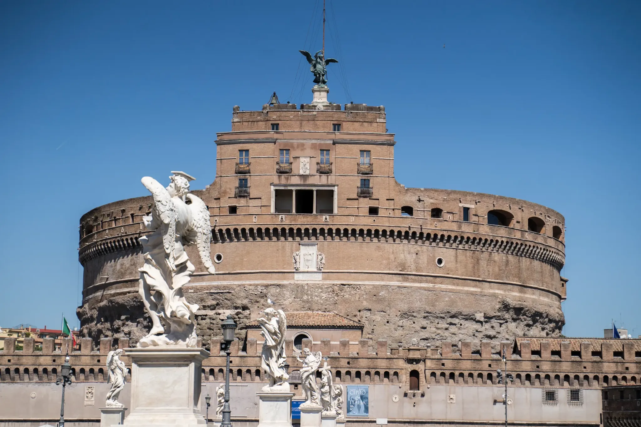 Front view of Castel Sant'Angelo in Rome from Ponte Sant'Angelo